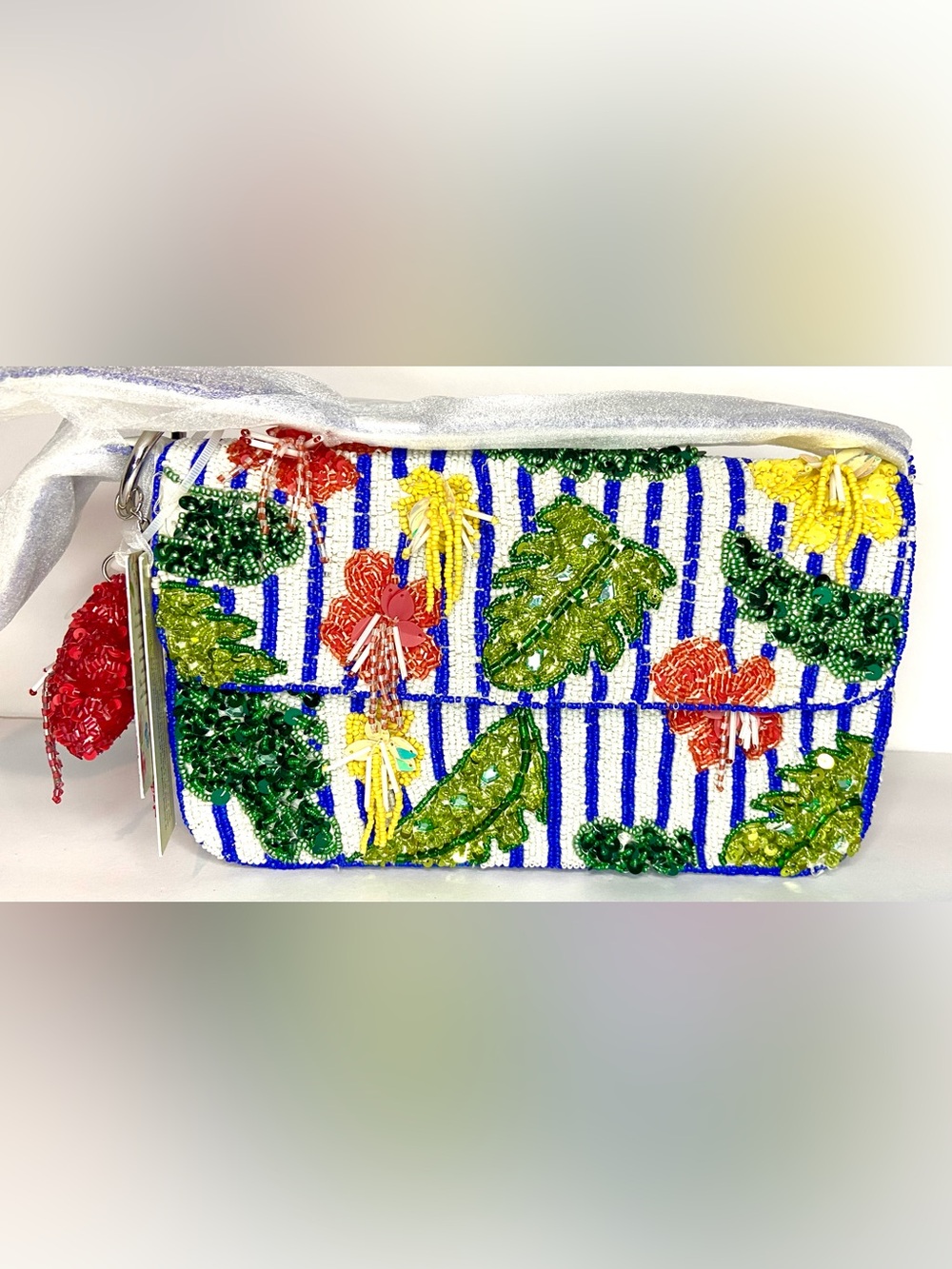 Beaded Tropical Stripe bag, w 5 random free items, Pre packed